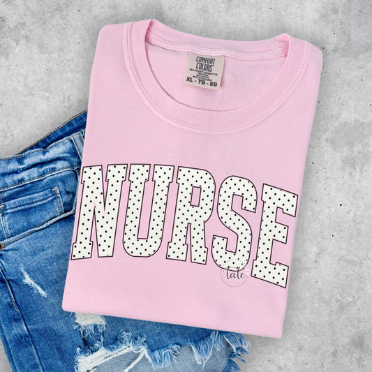 VARSITY NURSE - WHITE/BLACK POLKA DOT
